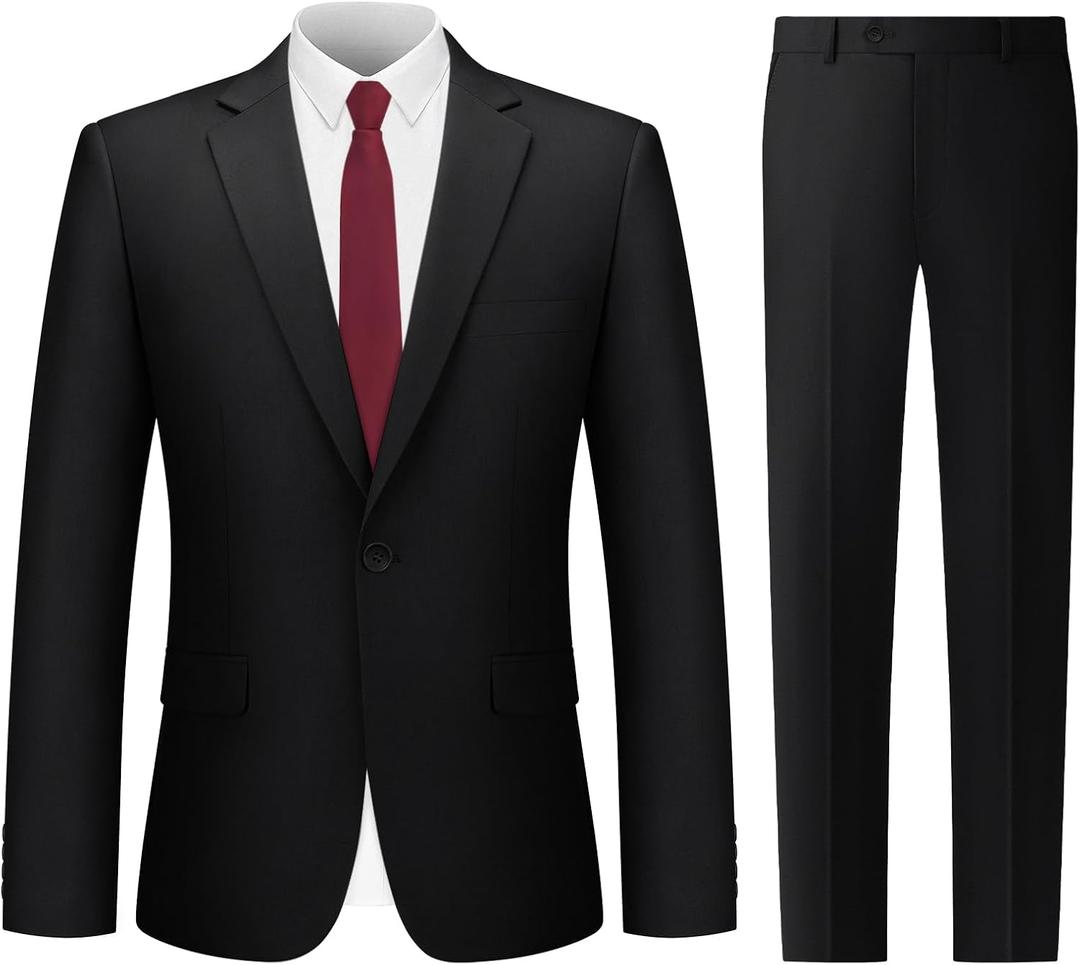 Cooper & Nelson Men's Suit 2 Piece Set, One Button Slim Fit Tuxedo with Jacket Pants Tie for Wedding, Business, Prom, Large