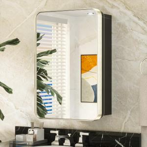 Keonjinn Brushed Nickel Medicine Cabinet for Bathroom, 16 x 24 Inch Medicine Cabinet with Mirror, Silver Stainless Steel Framed, Adjustable Shelves, Recessed or Wall Mount, Sturdy, Rounded Rectangle