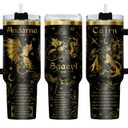 34HD Fantasy Dragon Rider 40 oz Tumbler with Handle, Bookish Reader Gift