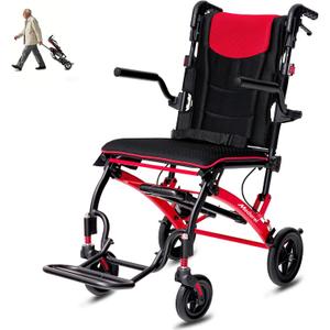 Transport Wheelchairs for Adults Lightweight Foldable Transport Chair with Telescopic Handle, Portable Folding Travel Transfer Wheel Chairs for Seniors