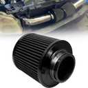 RYANSTAR 76mm 3" High Flow Round Tapered Cone Cool Air Filter Cleaner with Top Filter Design Short 163mm tall Black