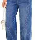 Sidefeel Womens Jeans Elastic High Waisted Stretchy Baggy Wide Leg Jeans Trendy Patchwork Loose Barrel Ankle Denim Pants, Size 10