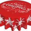 Merry Christmas Tablecloth Round 60 Inch Snowflake Tablecloth Waterproof Polyester Washable Table Cover with Winter Snowflake Pattern Table Cloth for Kitchen Dining Room Christmas Party Picnic Patio