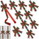 MCEAST 10 Pieces Christmas Red and Green Buffalo Plaid Cabinet Bows, Polyester, 10 x 87 Inches