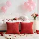 Demetex 26x26 Pillow Covers Red Decorative Valentines Throw Pillows Soft Large Corduroy Euro Pillow Shams for Party Anniversary Wedding, Set of 2, 26 x 26 inch, Red