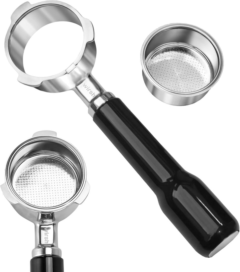 51mm Bottomless Portafilter, Wirsh 3 Ears Full Stainless Steel Bottomless Naked Portafilter with Non-Pressurized Filter Basket for Wirsh Espresso Machine CM5418, CM1665