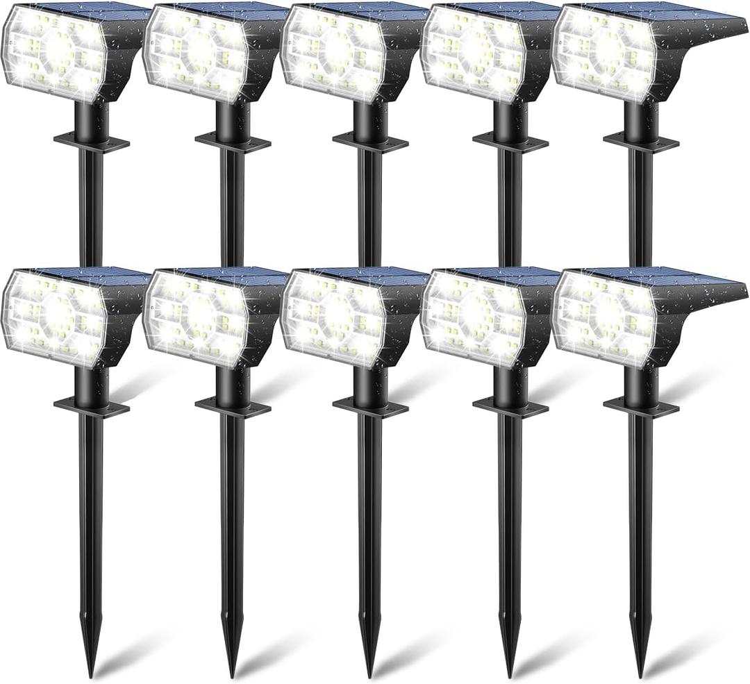Kaxiida Solar Lights Outdoor Waterproof IP68, 3 Lighting Models Solar Powered Spot Lights Outdoor, 56LED Solar Light Dusk to Dawn for Yard Patio Garden Pathway Landscape Lighting (White, 10 Pack)