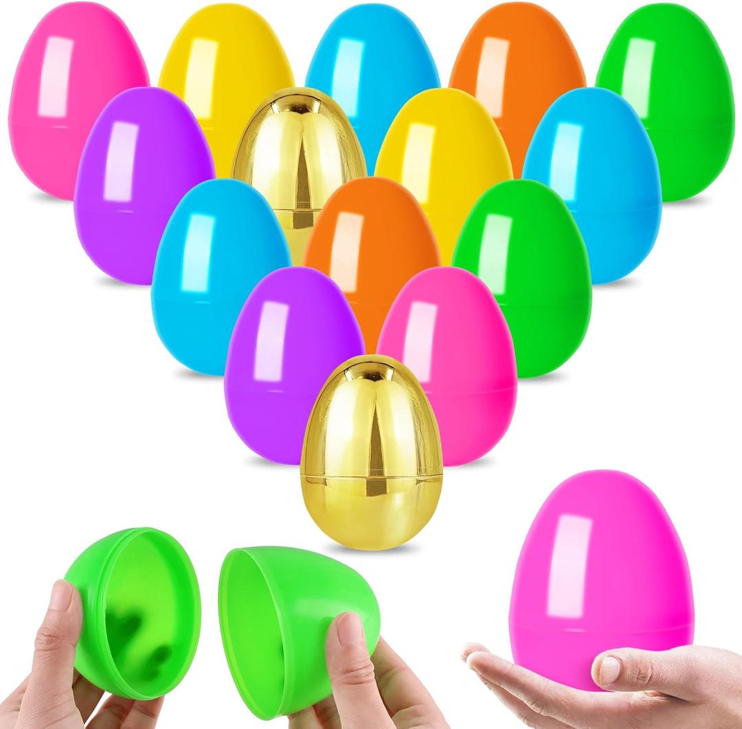 MGparty 50 Pcs Large 4" Fillable Easter Eggs Plastic Empty Easter Eggs Bulk with 2 Golden Eggs for Easter Egg Hunt, Basket Stuffers, Party Favors, Decorations