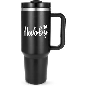 Wifey & Hubby Tumblers Set for Couples, Bride & Groom Stainless Steel Insulated Tumbler with Straw & Handle, 40 oz Travel Mug Tumbler for Engagement Wedding Gifts, Cups for Bridal Shower Anniversary