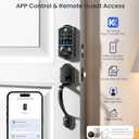 Veise VE017-H Fingerprint Smart Front Door Lock Set, App Control, Keyless Entry Deadbolt with Handle, Smart Deadbolt, Emergency Power Port, Touchscreen Keypad, Auto Lock, Easy Install, Matte Black
