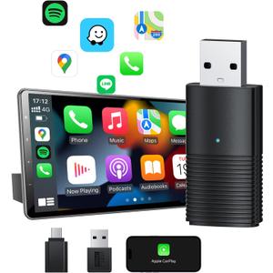 Mini Wireless Carplay Adapter, Auto-Connect for Cars with OEM Wired CarPlay, Convert Wired to Wireless CarPlay, Carplay Dongle for Cars from 2016+ & iOS 10+, Online Update (Black), Not for BMW, Tesla
