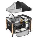 Baby Bassinet 5 in 1 Pack and Play,Baby Crib Adjustable Beside Sleeper One-Second &One-Hand Setup,Portable Playard Foldable Playpen for Newborn,Babies and Toddlers with Changing Table,Mattress (Black)