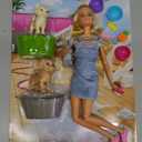 Barbie Play 'n Wash Pets Playset with 3 Color-Change Animals & 10 Toy Accessories, Blonde Fashion Doll with Blue Eyes