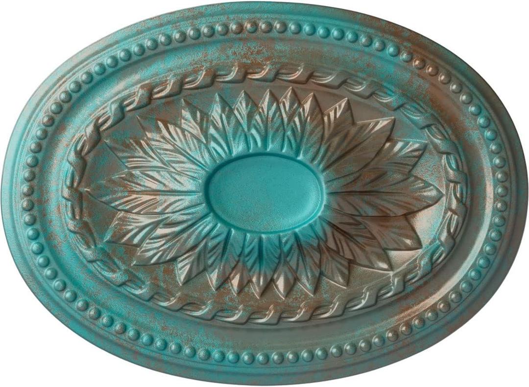 Ekena Millwork CM18SACGS Saverne Ceiling Medallion, 18 1/2 W x 13 1/2 H x 1 7/8 P, Copper Green Patina