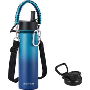 KXIAOCHEN Insulated Water Bottle, Stainless Steel Water Bottle, 2 Lids (Straw and Handle Lid),Wide Mouth Metal Water Bottles Keep Hot and Cold, Double Walled, Thermo Mug, Metal Canteen