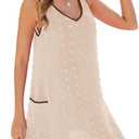 Urchics Swimsuit Coverup for Women 2025 Summer Beach Bathing Suit Cover Up Swiss Dot Sleeveless V Neck Tank Mini Sun Dress (S)