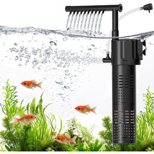 hygger Internal Aquarium Filter, 5-in-1 Submersible Fish Tank Filter, Adjustable Wave Maker & Air Bubbler, Quiet Turtle Tank Filter for 5-15 Gallon Freshwater Saltwater, 80GPH, 5W