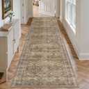 HUGEAR 2'6''x12' Runner Rug Hallway Vintage Brown Machine Washable Retro Floral Low Pile Carpet Distressed Long Throw Rug Bedroom Kitchen Laundry Non Slip Soft Lightweight