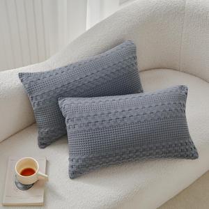 WARMDERN 100% Cotton Waffle Weave Euro Shams Pillow Covers, 2 Pack European Pillowcase 26" x 26" Bed Pillow Covers, Ultra Soft Bed Pillow Shams Cushion Covers for Stylish Home Decor(26 x 26in, Grey)