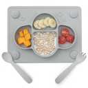 ROCCED Suction Plates for Baby Placemat Spoon Fork Set for Toddlers, Silicone Baby Plates with Suction Baby Dishes for Kids Plates-grey (Gray)