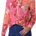 Allegra K Women's Button Down Shirt Work Office Tops Long Sleeve Point Collar Floral Blouse (Large)