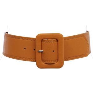Beltiscool Women's 2 1/4" Wide High Waist Rectangular Stitch-edged Leather Belt, Size: S/M-32"