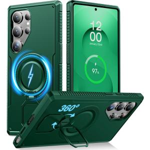CENMASO Magnetic Case for Samsung Galaxy S25 Ultra with 360 Spin Stand, Compatible with Magsafe, Military Grade Protection, Shockproof Case for Galaxy S25 Ultra with Kickstand & Ring Stand, Green