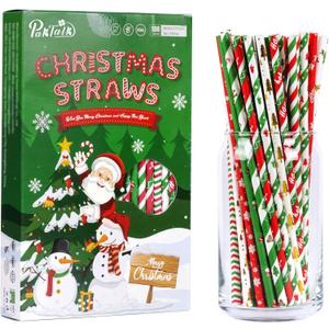 Christmas Straws, 10 Styles 100 Red Green Gold Christmas Paper Straws Tree Snowflake Disposable Drinking Straws for Christmas, New Year, Holiday, Party Supply(0.24" x 7.75", 100 Pack), 0.24" x7.75"