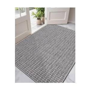 DEXI Dirt Trapper Door Mat, 31x48 Washable Doormat, Dirt Resistant and Absorbent, Easy Clean Low-Profile Floor Rugs for Entryway, Front Door, and Inside Entrance, Checkered Grey