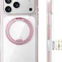 TORRAS 360 Magnetic Stand for iPhone 17 Pro Case Ultra Clear, [Fit for MagSafe] [4X Military-Grade Protection] Slim Transparent Non-Slip Case with Camera Button, Rosy Pink 6.3", O3 Light Series