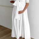 Zebaexf Women Summer Half Sleeve Backless Long White Dresses A Line Flowy Ruffled Vintage Elegant Maternity Dress (White)