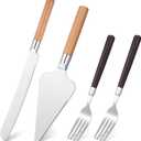 4 x LemonRoad 4 Pcs Wedding Cake Knife and Server Set Wood Cake Cutting Set for Wedding Vintage Pie Cutter Silver Dessert Utensils with Forks for Christmas Bride and Groom