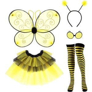 SATINIOR Bee Costume Kit for Women Tutu Skirt Bee Wings Headband Striped High Leg Warmers for Halloween Cosplay Party (50 cm/ 19.69 inches)