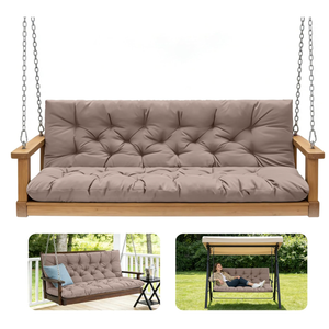 GPQAWER Outdoor Swing Cushions,Waterproof Swing Cushions 3 Seater Replacement with Backrest,Outdoor Thickened Bench Cushion with Ties for Porch,Patio,Backyard,Garden and Lawn (Khaki 60 * 40 in)