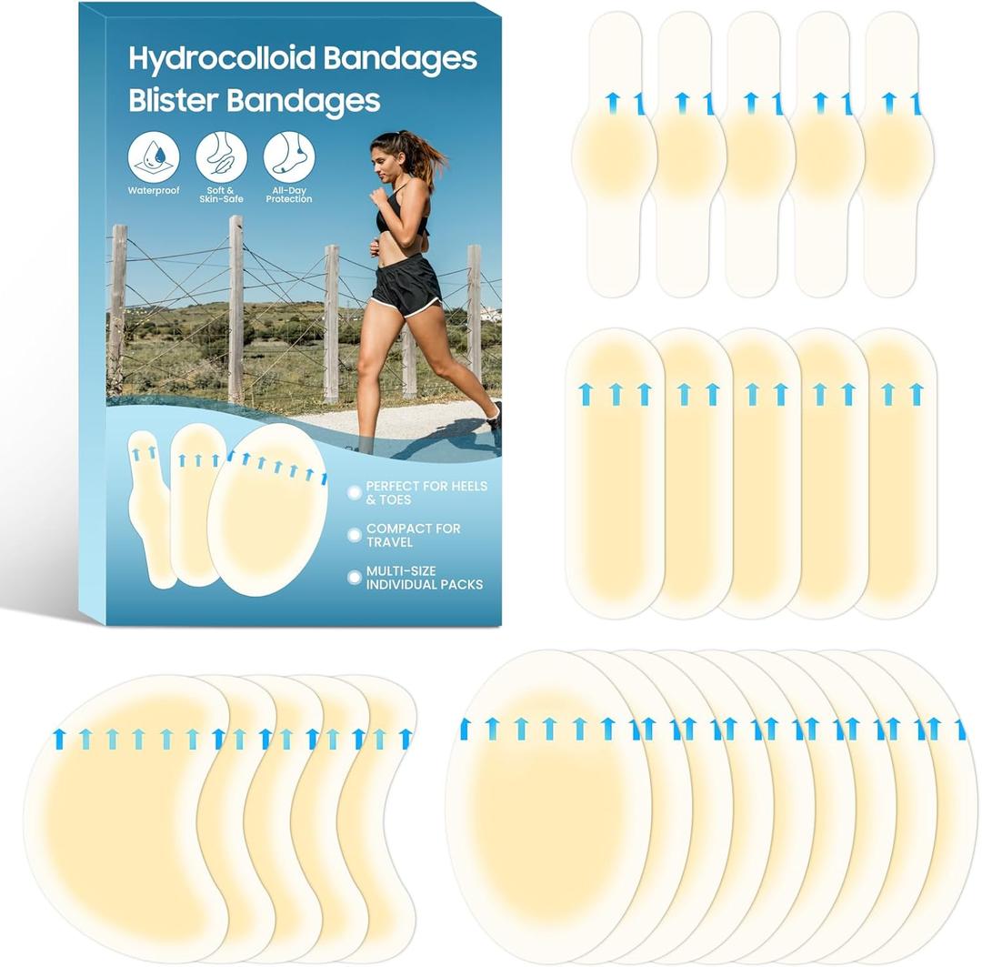 24PCS Blister Bandages for Feet, Hydrocolloid Blister Bandages, Heel & Toe  Blister Prevention Waterproof Blister Pads & Blister Cushions  Long-Lasting Comfortable for Shoes (24pcs)