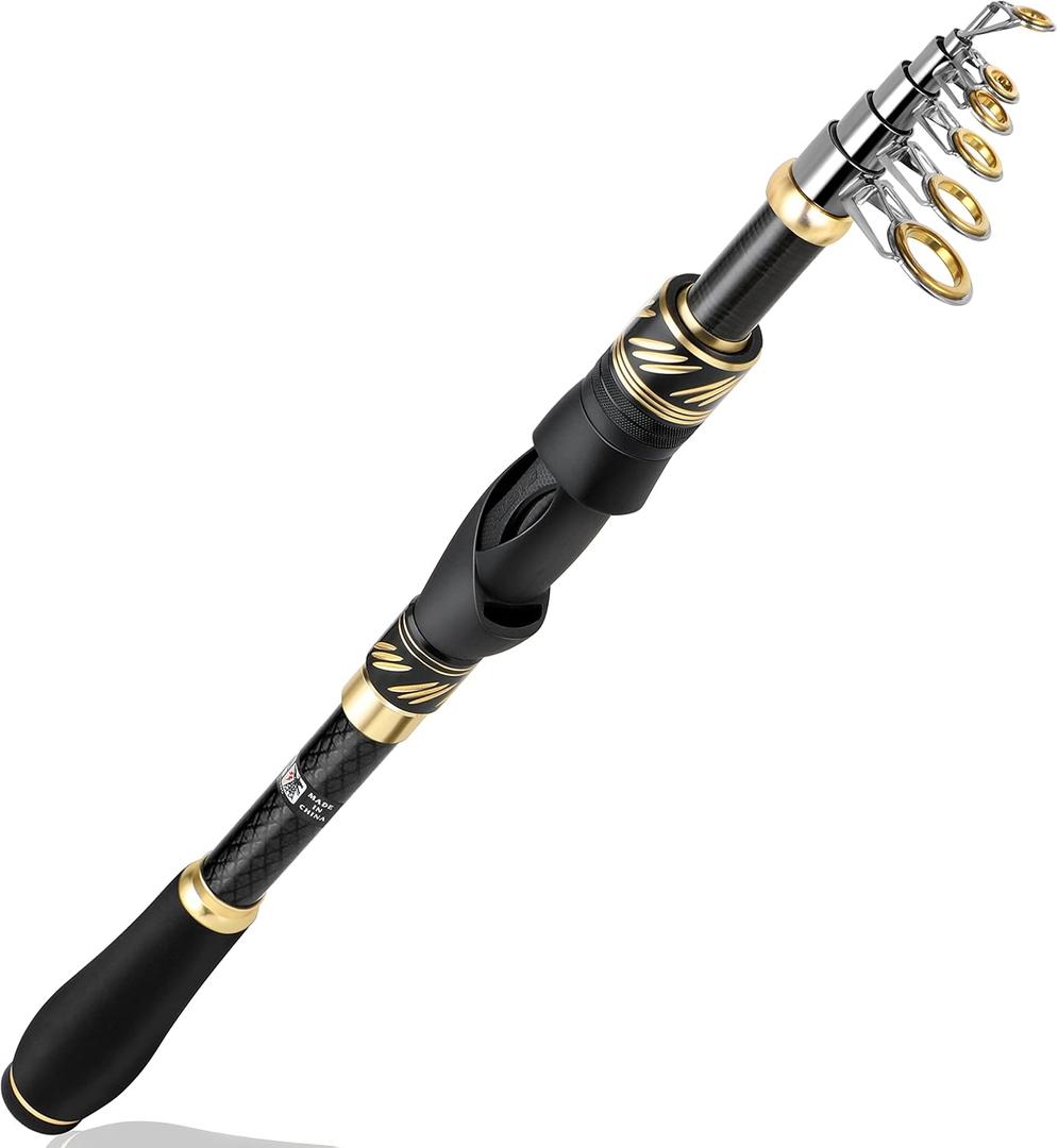 PLUSINNO Fishing Pole, Fishing Rod and Reel Combo, Telescopic Fishing Rod Kit with Spinning Reel, Collapsible Portable Fishing Pole with Carrier Bag for Freshwater Saltwater Fishing Gifts for Men Women