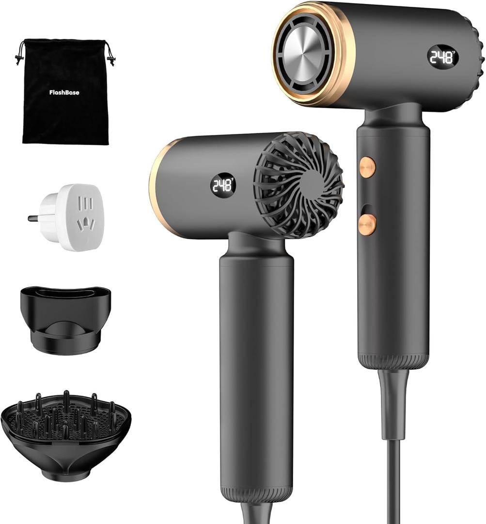 Travel Hair Dryer, Dual Voltage Mini Ionic Blow Dryer for Fast Drying, Compact Lightweight Hair Dryer with Magnetic Diffuser for Home & Travel, Portable Hairdryer International 110-240V (Black) (EXP 06/22/30)