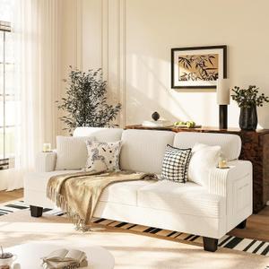 Homall Couches for Living Room, 83" Couch with Soft Deep Seats, Modern Sofa 3 Seater in Corduroy for Apartment, Bedroom (Beige)