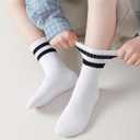 Kids Socks Boys Girls Crew Socks Seamless Cotton Ankle Athletic Socks with Retro Stripes 3/5 Pairs (White, S)