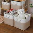 MidmmVick 13 x 13 Inch Cube Storage Bins, 6 Pack Extra Large Collapsible Fabric Storage Bin with Ropes, Foldable Storage Cubes for Home (White & Beige-13"x13"x13")