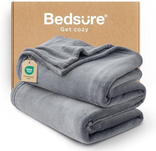 Bedsure Fleece Blanket Twin Blanket Grey - 300GSM Soft Lightweight Plush Cozy Twin XL Blankets for Bed, Sofa, Couch, Travel, Camping, 6.8 Inch X 6.8 inch