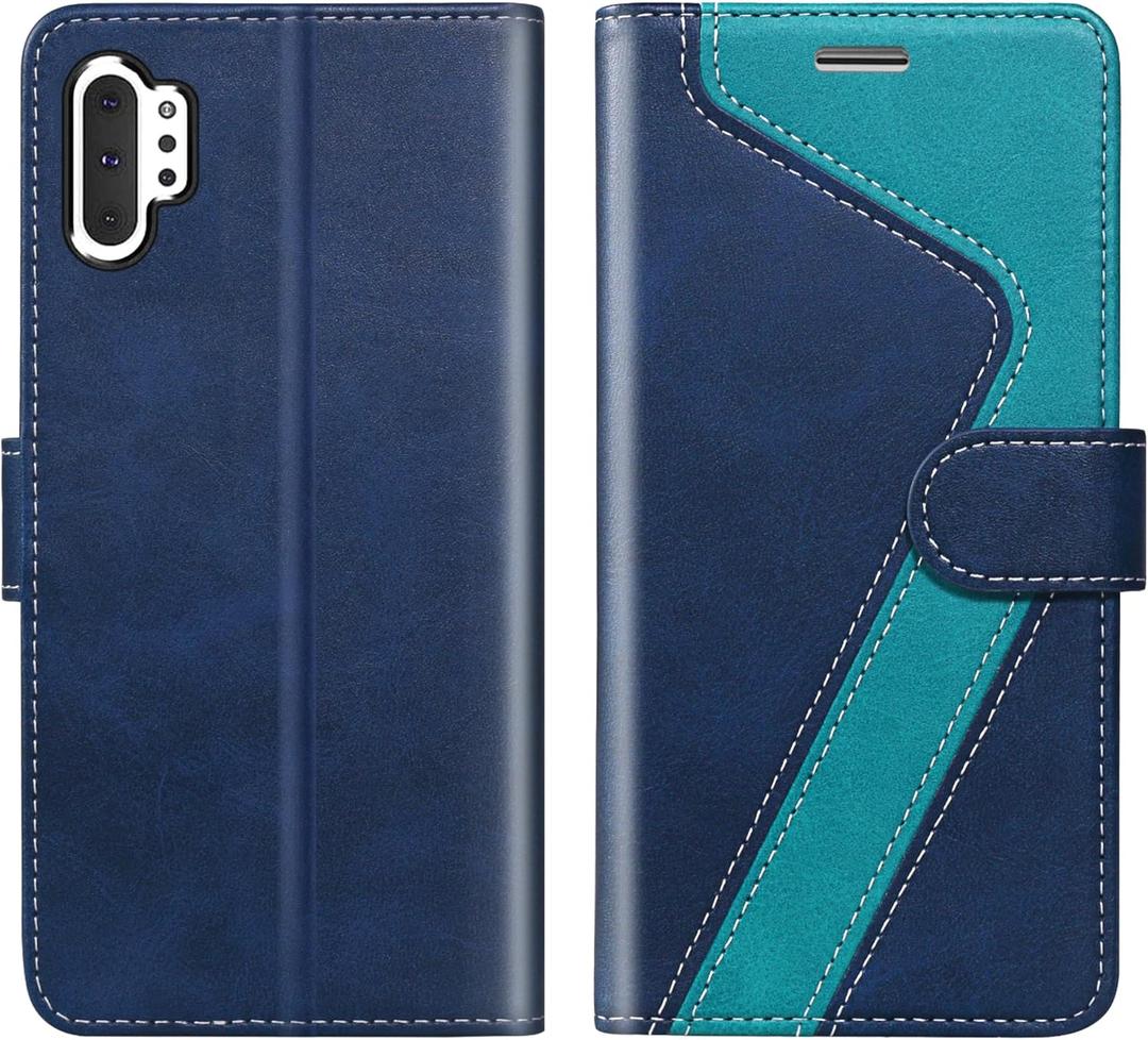 for Samsung Galaxy Note 10+/Plus Wallet Case,RFID Blocking Leather Case Credit Card Holder,Flip Folio Magnetic Stand for Samsung Galaxy Note 10 Plus Phone Case Blue Green