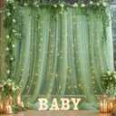 10x10ft Green Tulle Backdrop Curtain with Lights String for Parties, Sheer Photo Curtain Backdrop Drapes for Wedding Party Photography Backgrounds (10ftx10ft)