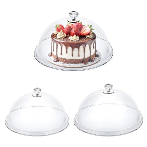 Alrhso 3Pcs Clear Acrylic Cake Cover Dome 8" 10" 12" Cake Stand Cover Round Cakes Cloche Dome Food Display Covers for Freshness Dessert Cheese Display Serving Platter