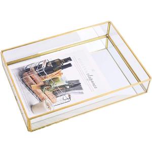 Sooyee Rectangle Mirror Decorative Tray, Gold can Hold Perfume, Jewelry, Cosmetics, Makeup, Magazine and More, for Vanity,Dresser,Bathroom,Bedroom(12x8)