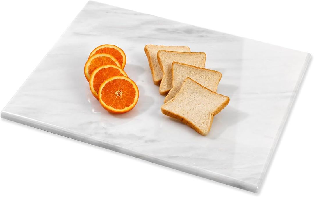 Diflart Natural Marble Stone Cutting Board for Kitchen, 16x20 Inch, White, Marble Slab Pastry Board Large with Non-Slip Feet for Baking, Cheese, Chocolate, Pack of 1 Piece