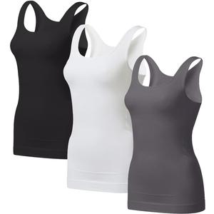 EUYZOU Women's Tummy Control Shapewear Tank Tops - Seamless Body Shaper Compression Top (Large, Black/White/Grey 3pk)