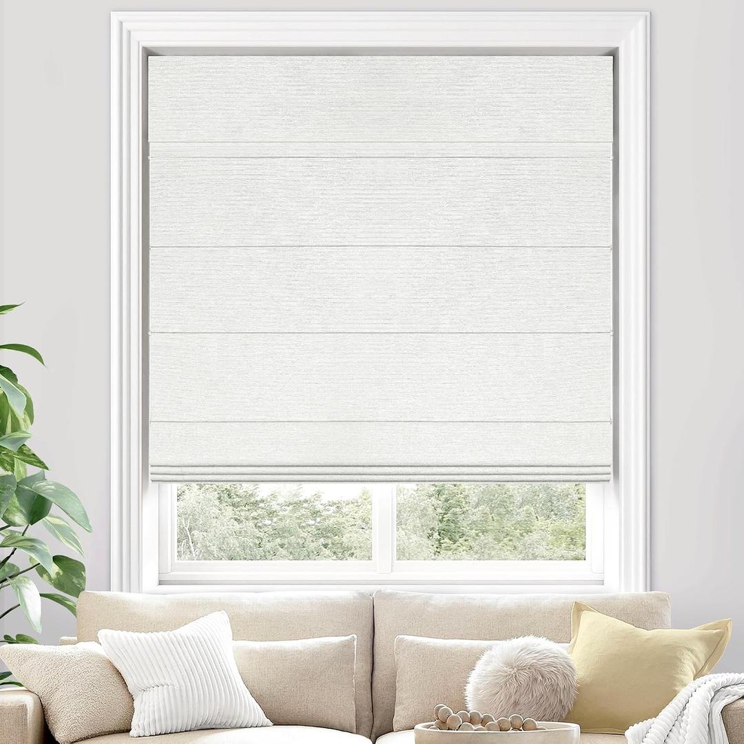 UNISHADES 100% Blackout Cordless Roman Shades for Indoor Windows & French Doors, 34 1/4" W 48" H - Blackout - Natural