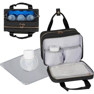 Wearable Breast Pump Bag with Insulated Breastmilk Cooler - Compatible with Momcozy/Willow/Elvie/Spectra/Medela, Portable Pumps Carrying Case with Waterproof Mat for Working Mom