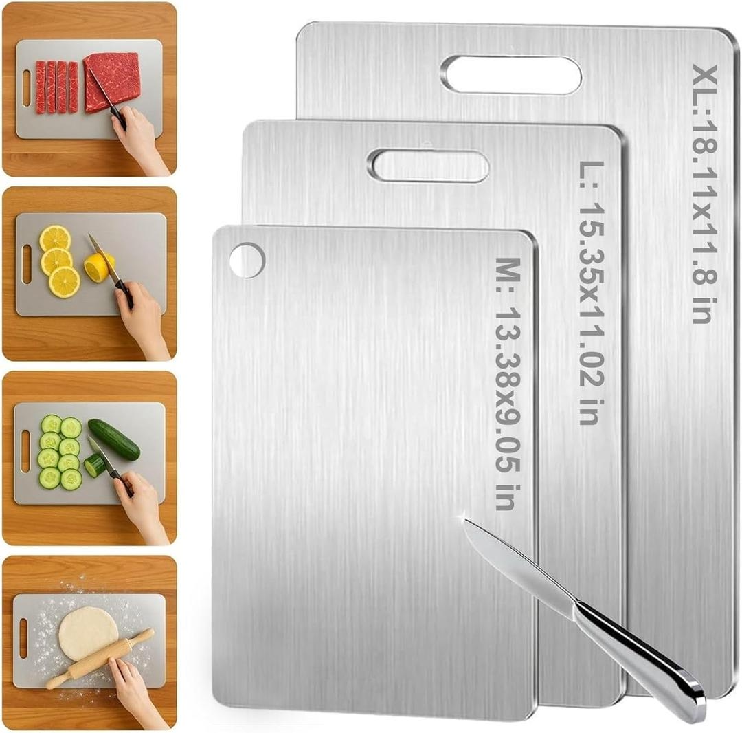 Titanium Cutting Board,100% Pure Titanium Cutting Boards for Kitchen,Food-Grade Double Side Non Toxic Chopping Board,Dishwasher Safe Hygiene Durable Boards(1PC-M)